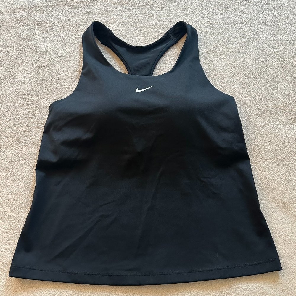 Nike black tank top with built in shelf bra, black, size medium